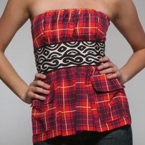 Plenty Tracy Reese Silk Plaid Bustier Top 10 Boned‎ Corset Strapless Y2K Indie
